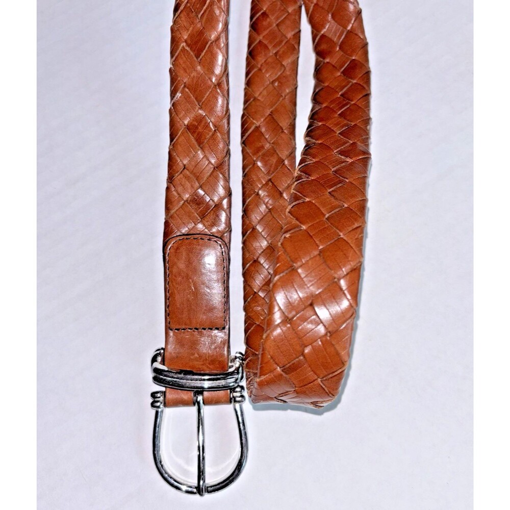 Cole Haan Belt Braided Leather Brown L 40”/100 Silver Buckle  A09374